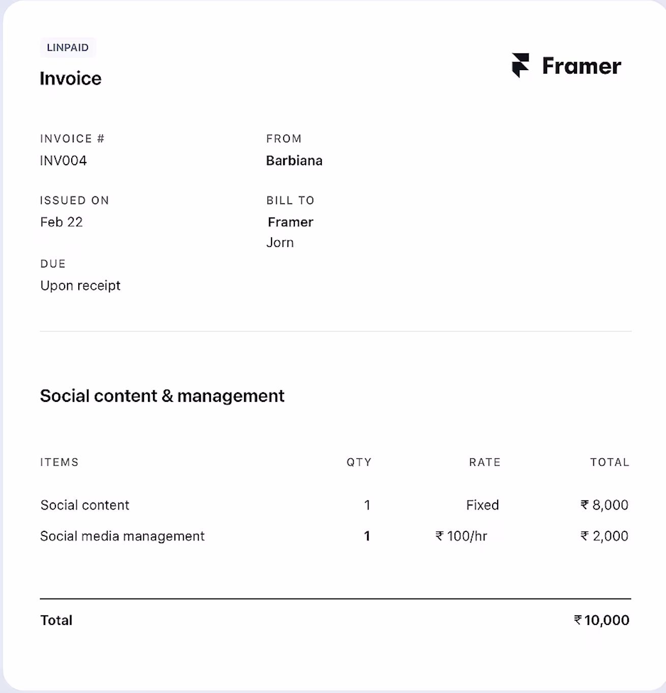 Manage invoice interface